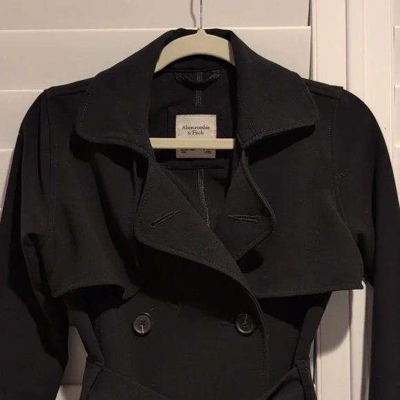 Abercrombie & Fitch Black Double-Breasted Trench Coat with Belt - Picture 5 of 7